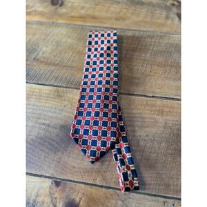 Paolo Gucci Classico 100% Silk‎ Navy Red Geometric Chain-Link Necktie Italy